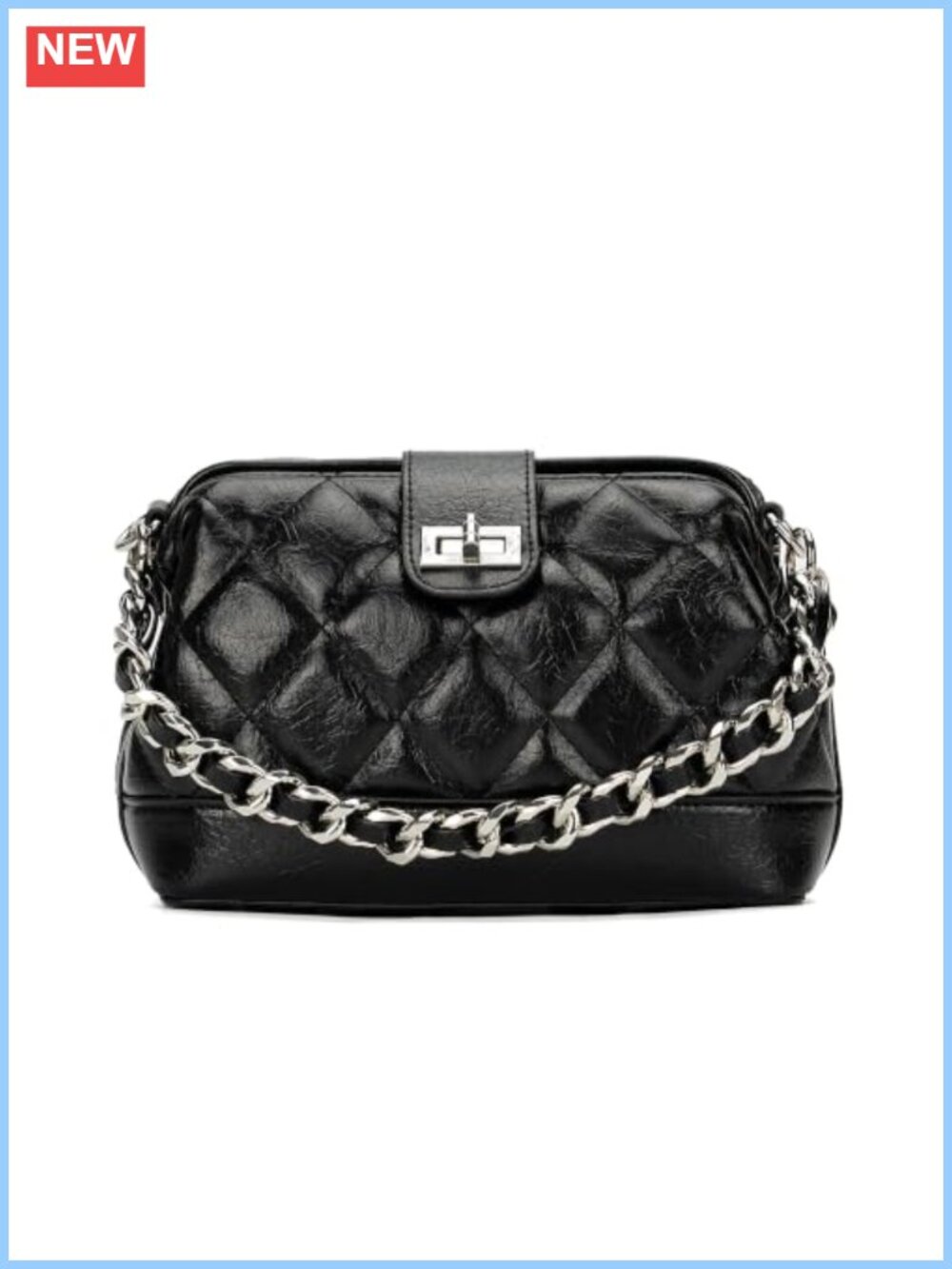 Quilted Vegan Leather Mini Crossbody Purse Turn-Lock Top Handle Bag